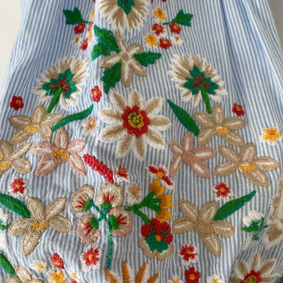 Antik Batik Blue Striped Embroidered Shirt Dress Sz 40 Boho Cottage - Picture 8 of 13